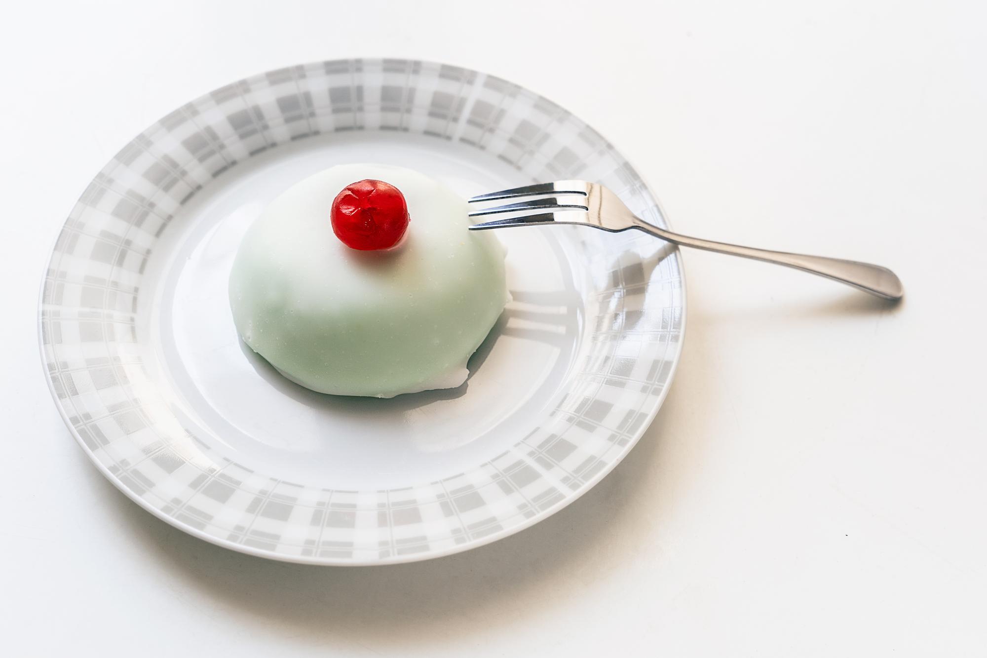 Close up of plated dessert with minimal plating